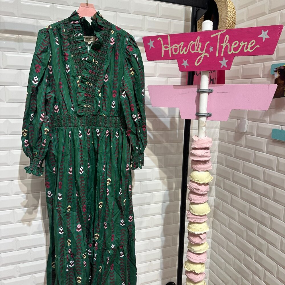 Stripped Floral Print Midi Dress with Ruffle Collar - WC5448 - Umgee USA